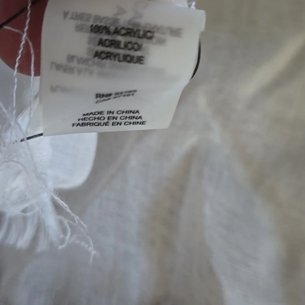 Calvin Klein Elegant Eggshell Scarf rectangular fringe edge 100% acrylic New