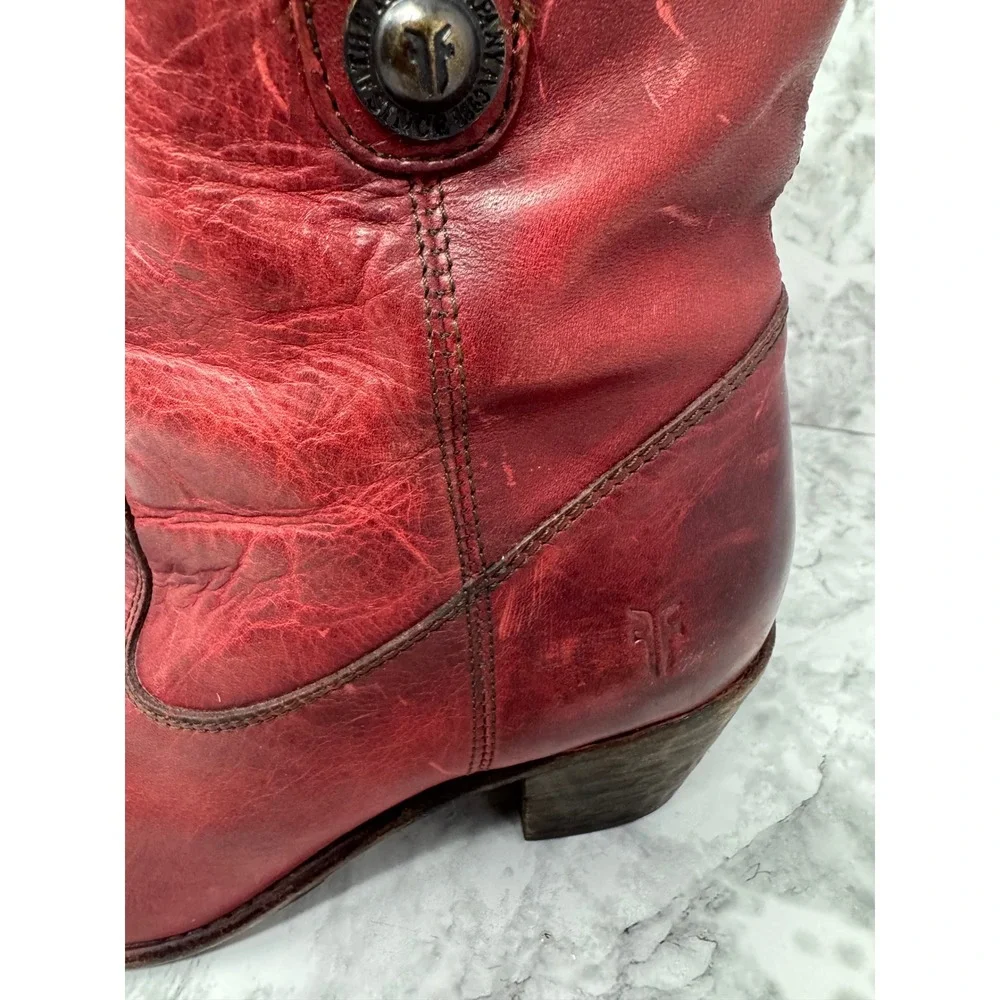 Frye Button ❤️Short‎ Red Leather Boots Boho Whimsigoth Coastal Cowgirl  festival