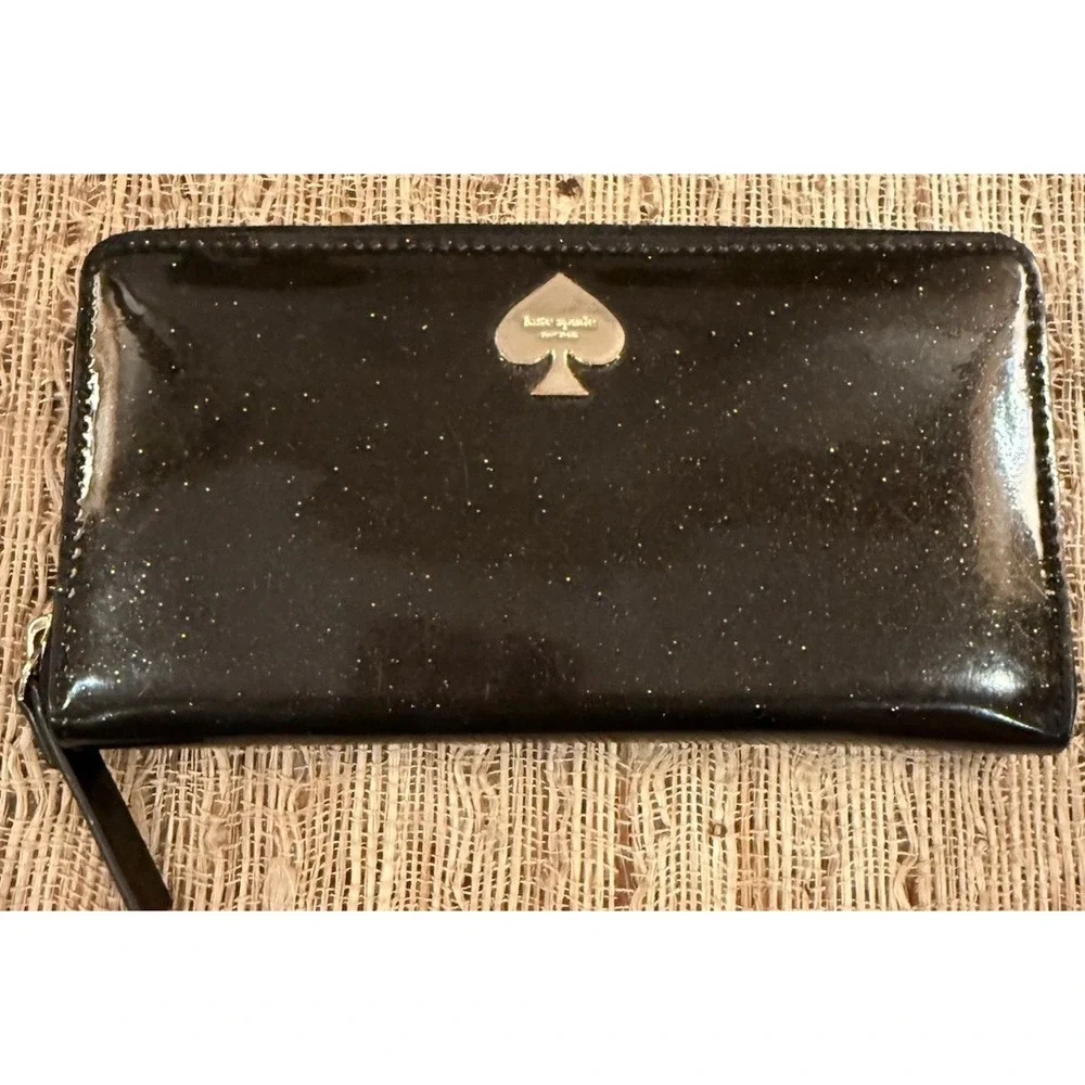 Kate Spade Stacy Black starry Glitter Bug‎ Zip Around Long Wallet Coated