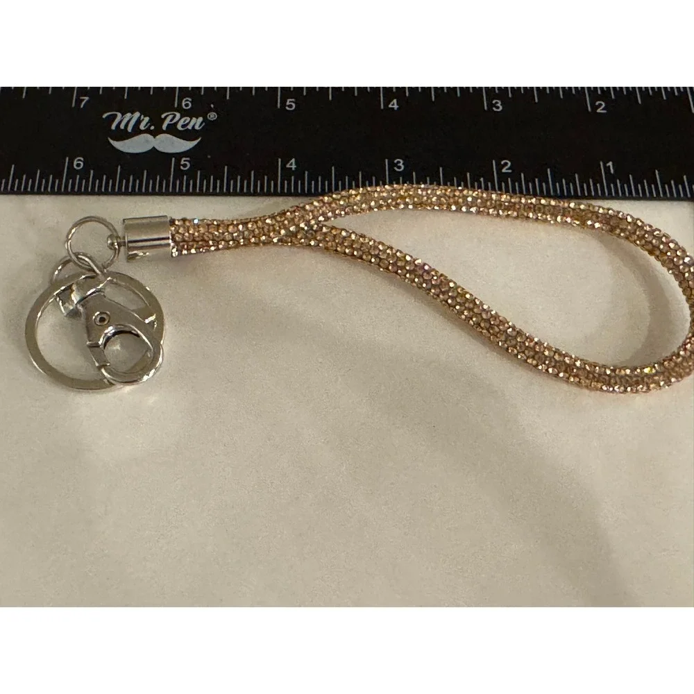 Gold Rhinestone Wristlet Keychain Bling Key Ring‎ Holder Lanyard Strap