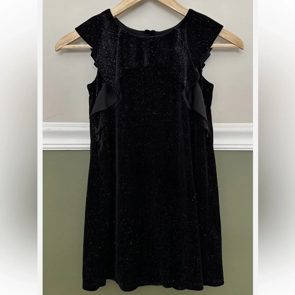 Cat and Jack Girls Size XL 14/16 Black Glitter Velvet Dress Ruffle Sleeve NWT