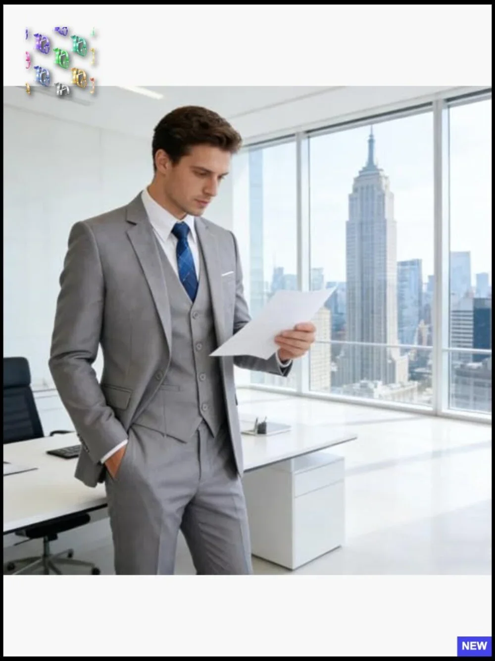 Regular Fit 3-Piece Suit Set Classic Formal Blazer Vest Pants Business Wedding