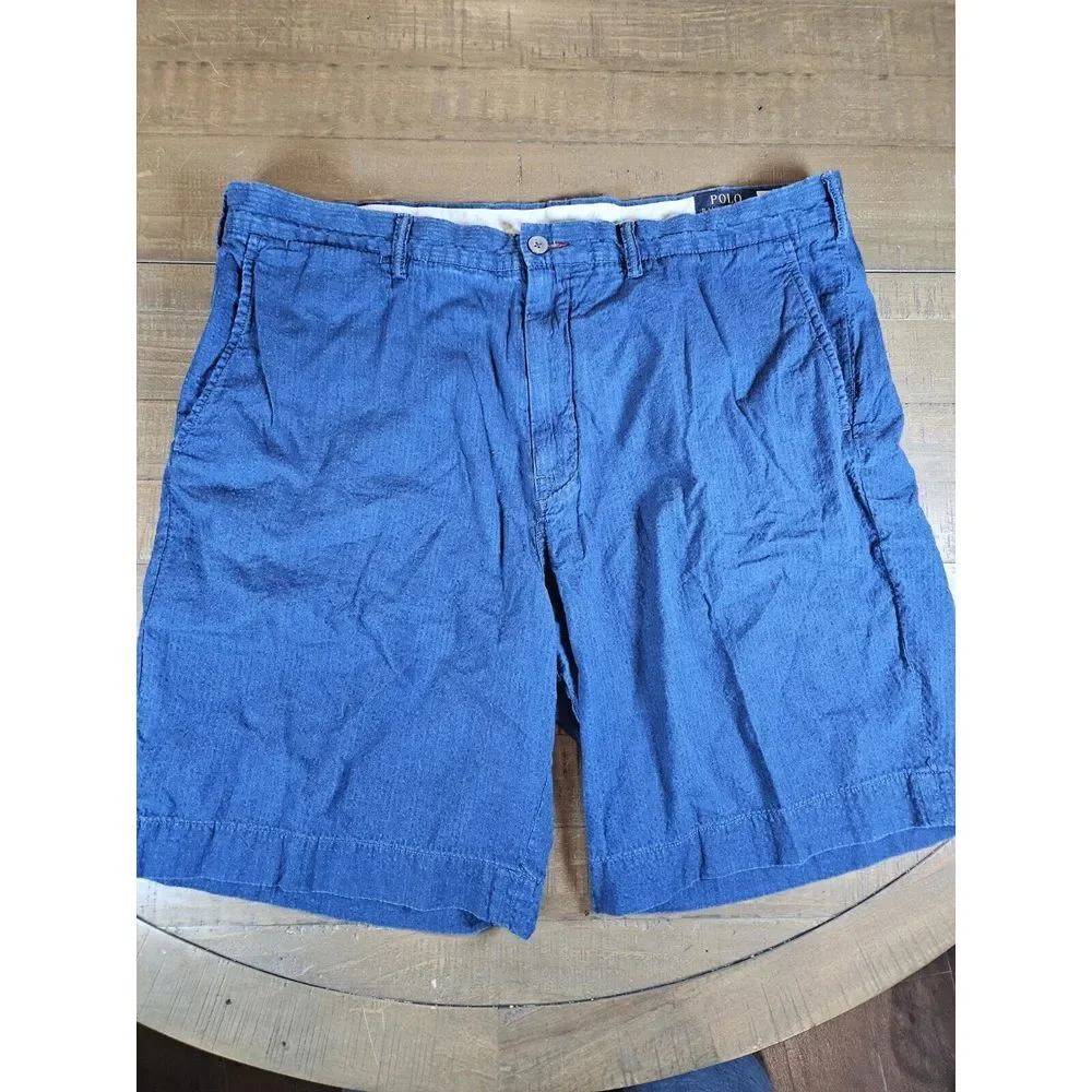 Polo Ralph‎ Lauren Mens Shorts Seersucker Stretch Classic Fit Sz 38 Navy Blue