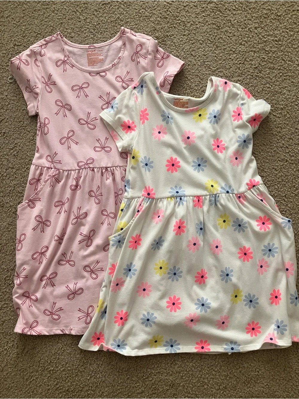 Cat & Jack Pink Bow Print and White Floral Cotton Dresses - Set of 2