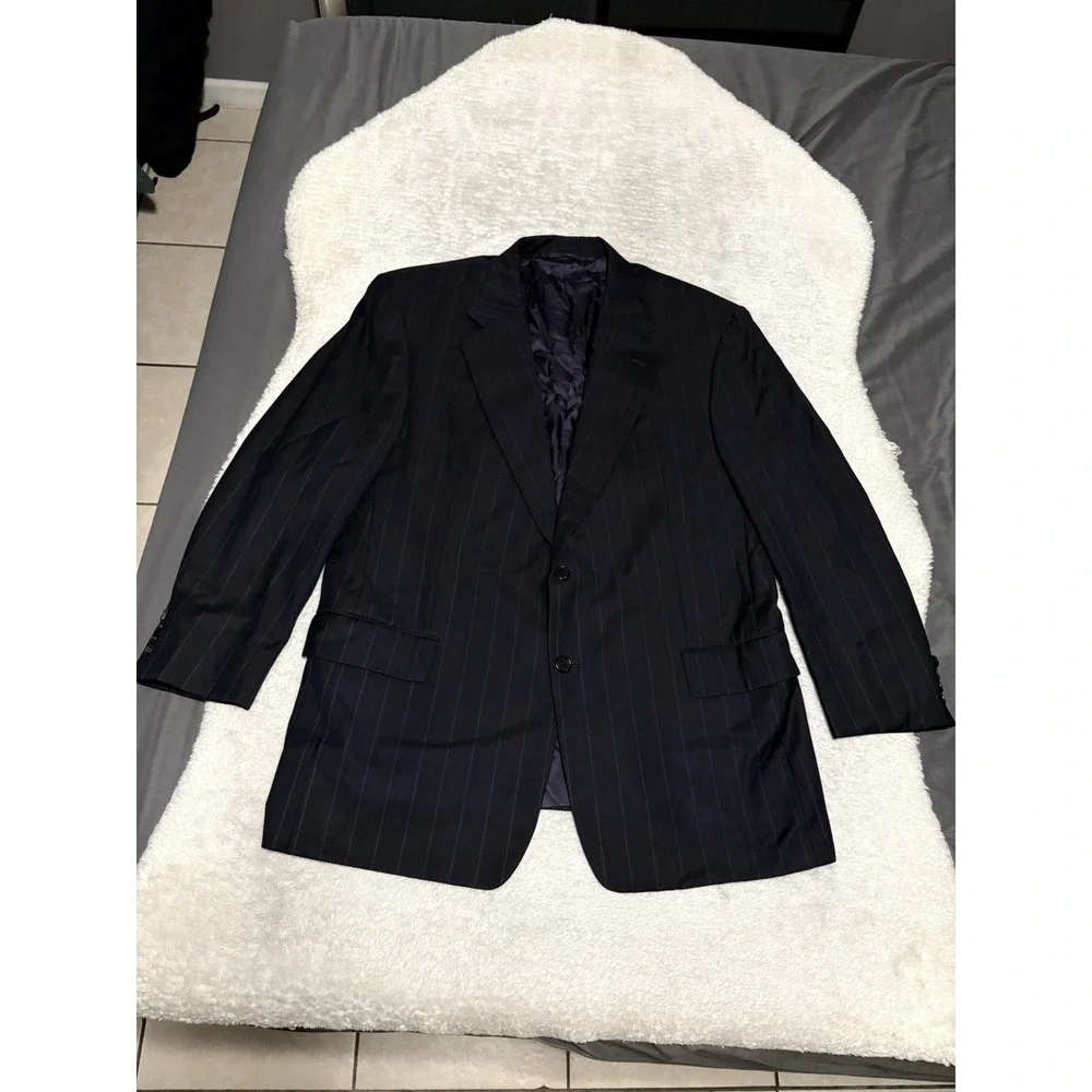 Hickey Freeman Bespoke Navy Blue Wool Striped Blazer‎ Jacket Size 44R Loro Piana