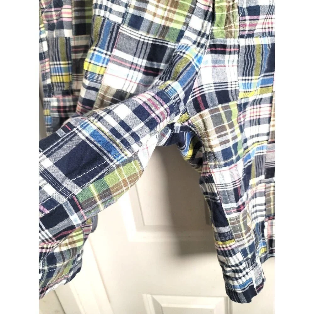 Old Navy Patchwork Madras Cargo Shorts Mens 34Multicolor Plaid Preppy Y2k 90s‎