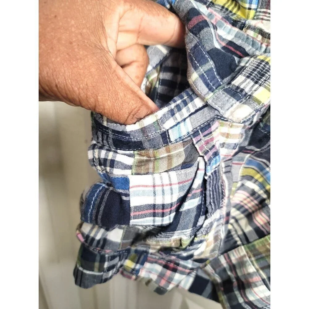 Old Navy Patchwork Madras Cargo Shorts Mens 34Multicolor Plaid Preppy Y2k 90s‎