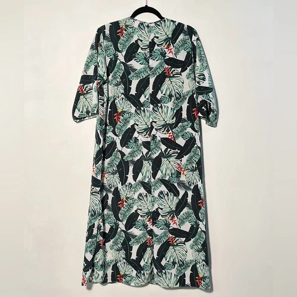 RACHAEL ZOE Resort Beach Palm Print 3/4 SLV Tassel Cover-Up Duster Kimono SZ O/S
