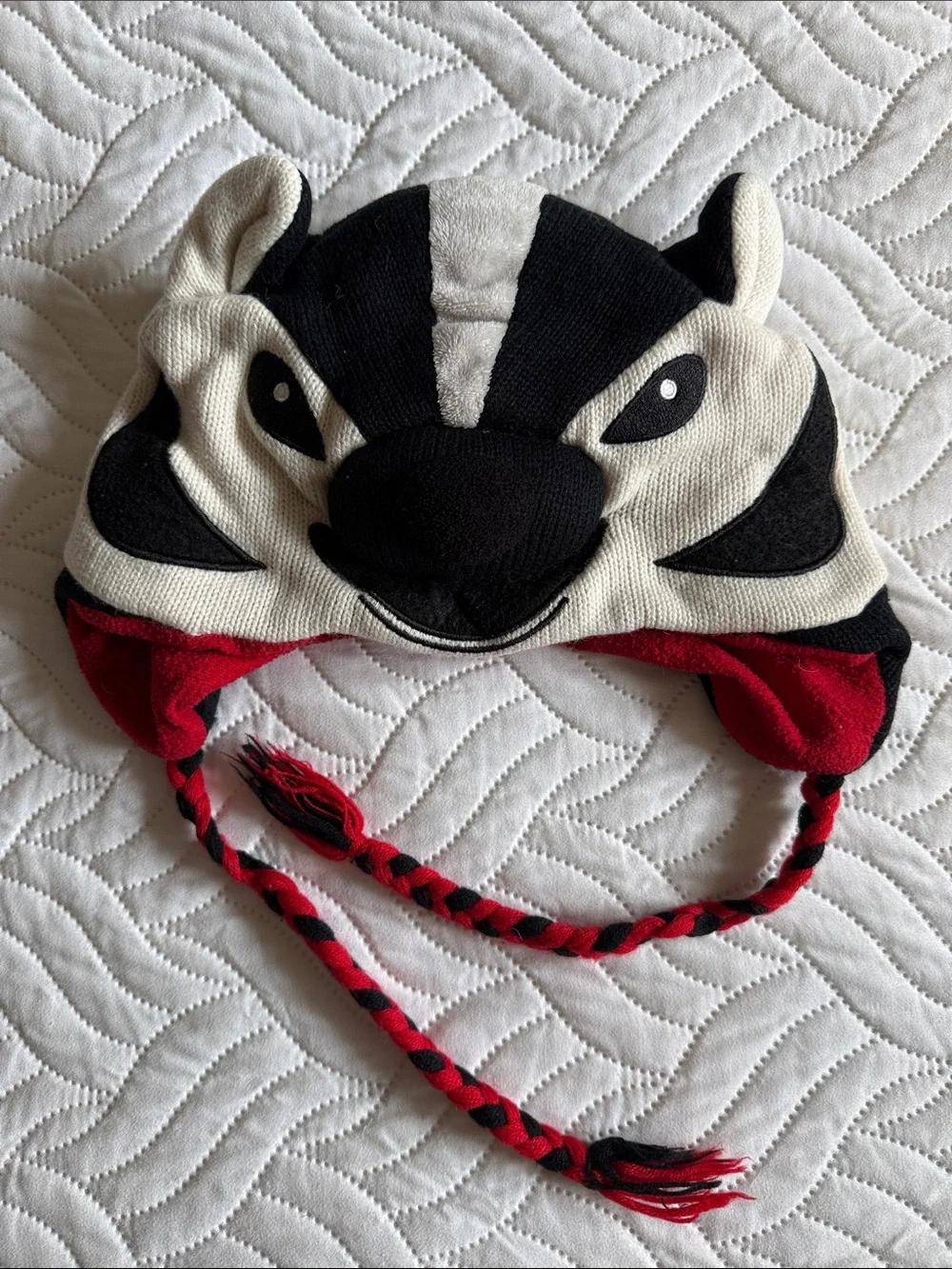 WI Bucky Badger Animal Beanie Hat - Black, White & Red