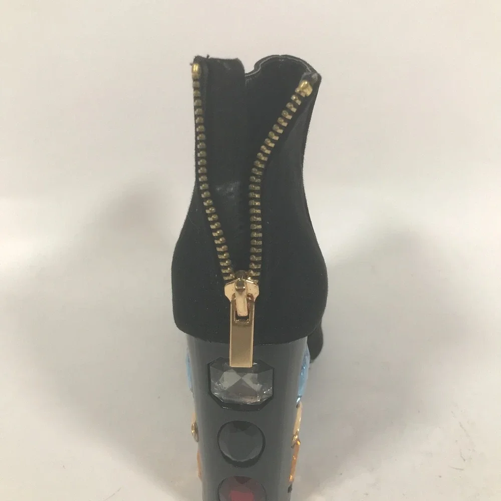 Shoedazzle Cassey Womens Size 9 Ankle Bootie Black Faux Suede Jeweled 4.5in Heel