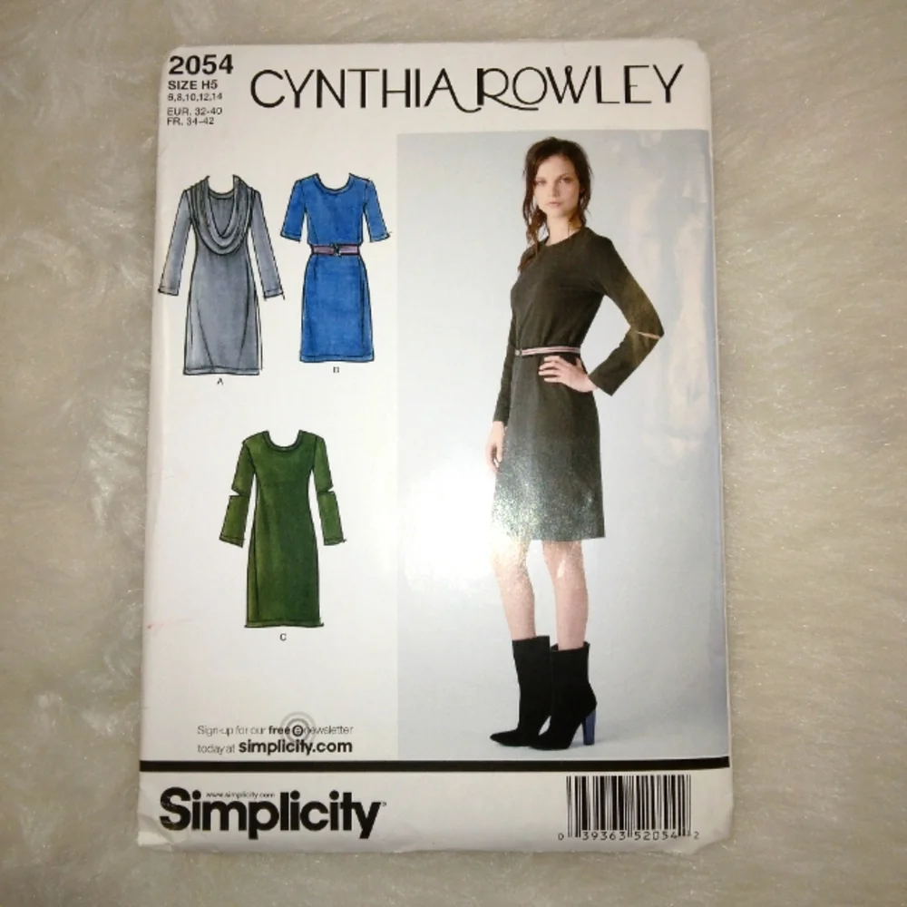 SIMPLICITY 2054 Sz 6-14 Cynthia Rowley Knit Dress and Cowl Collar