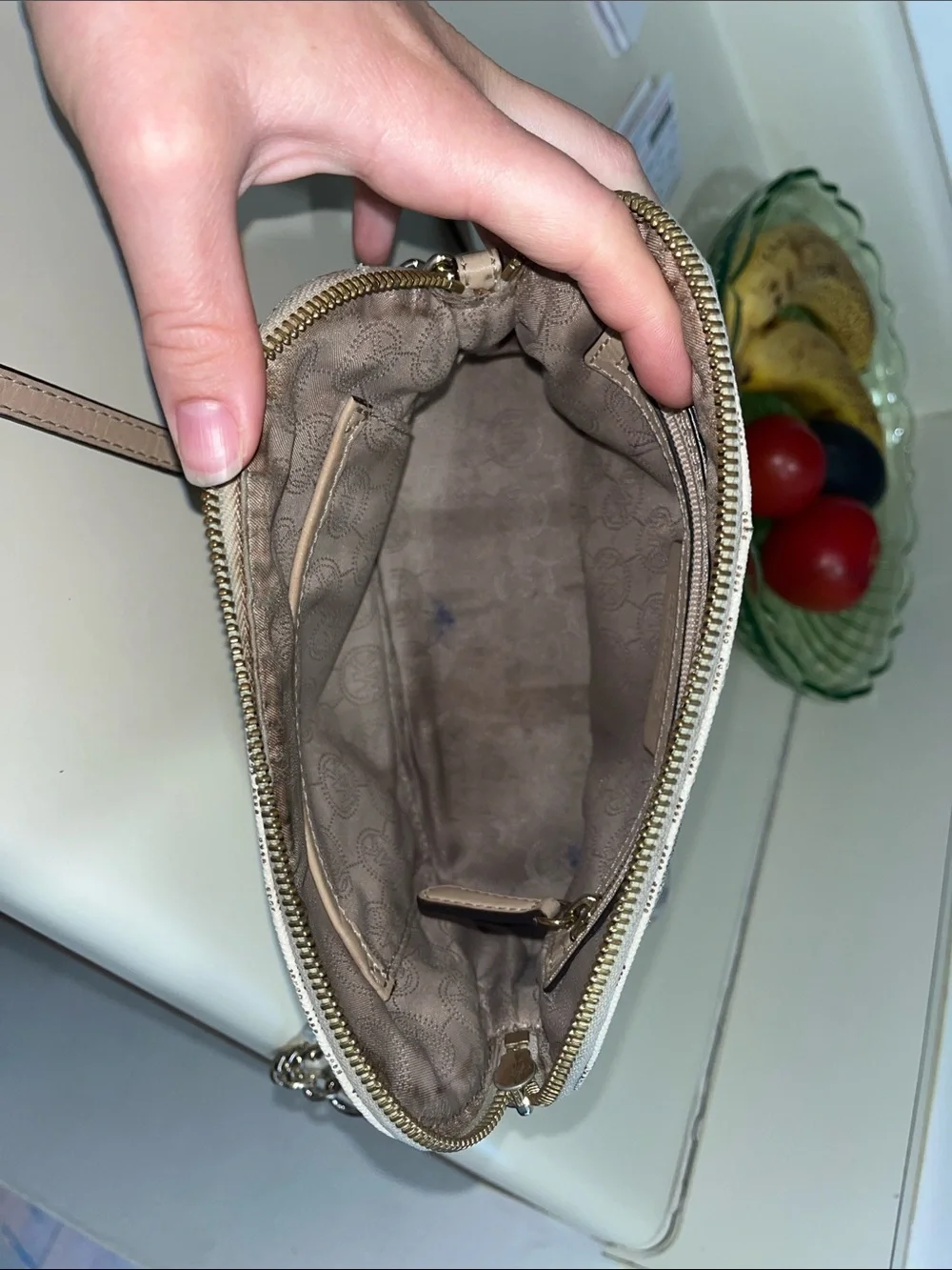 Michael Kors Cream Logo Chain-Trim Crossbody Bag