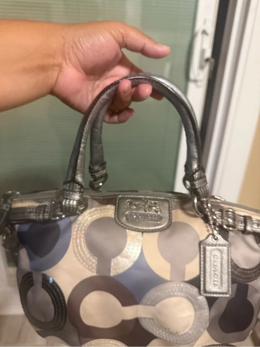 Coach Metallic Gray Signature Circle Shoulder Bag