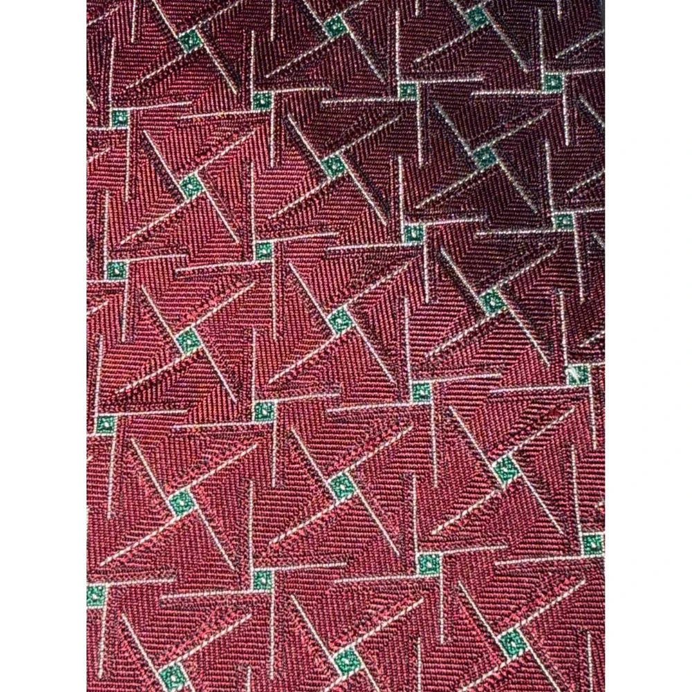 Polo‎ Ralph Lauren Tie Burgundy Green Geometric Silk Saks Fifth Avenue Vintage
