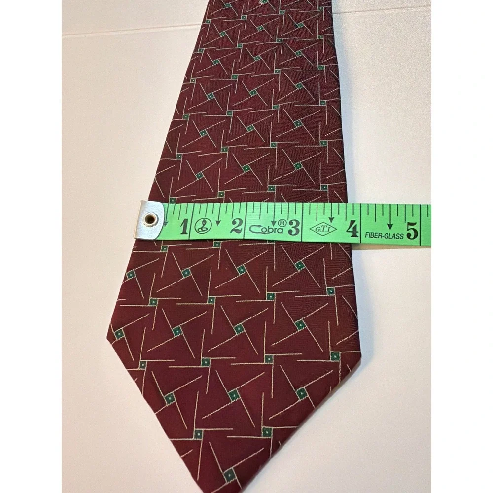 Polo‎ Ralph Lauren Tie Burgundy Green Geometric Silk Saks Fifth Avenue Vintage