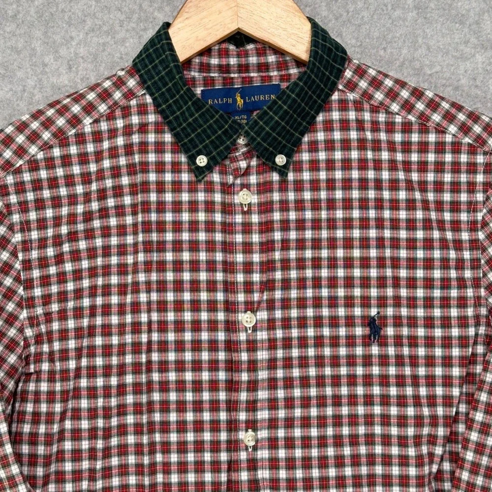 Ralph Lauren Kids XL 18-20 Red Green Plaid Button Down Shirt Long Sleeve Cotton