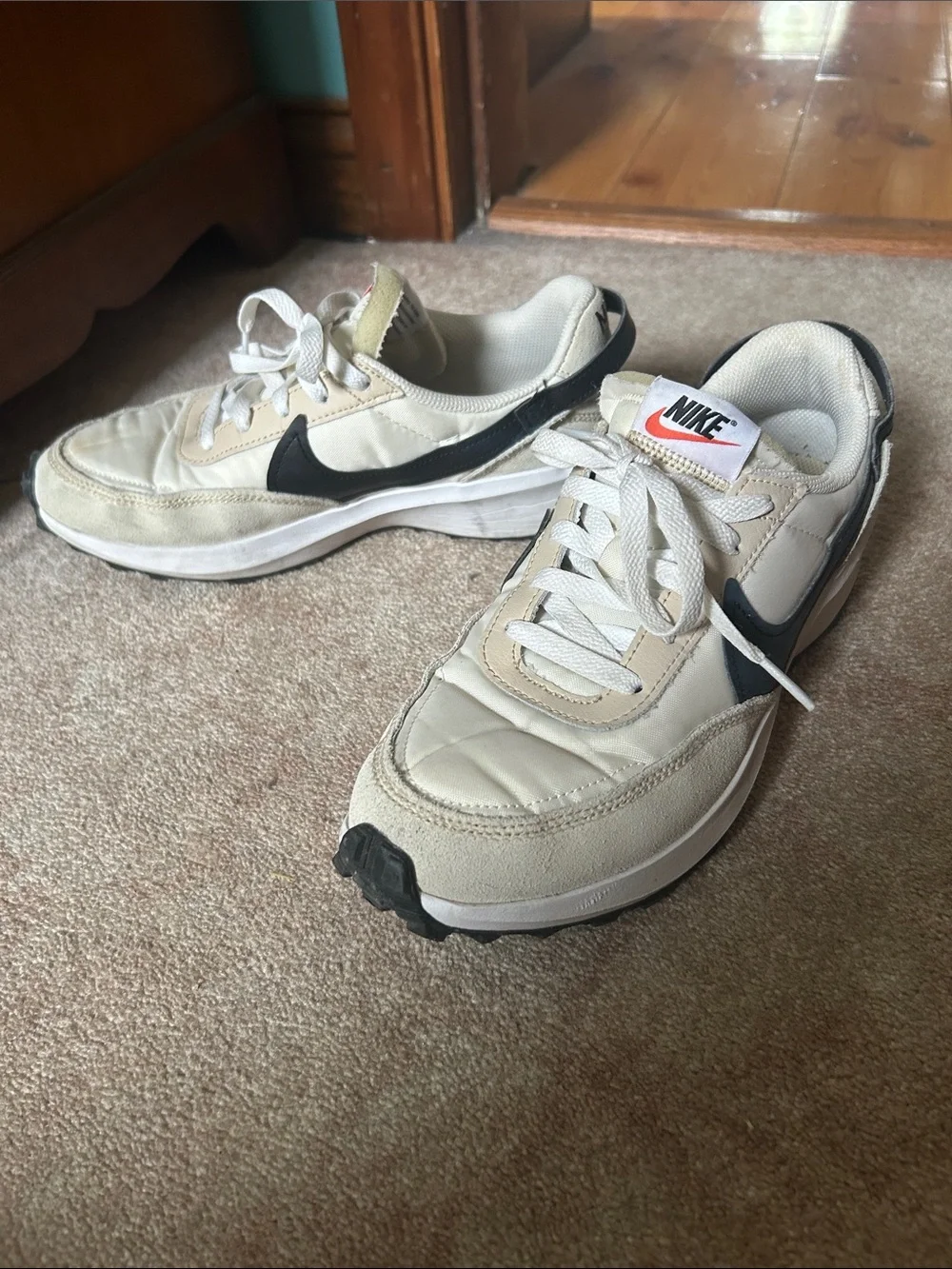 Nike Cream and Black Retro Running Sneakers