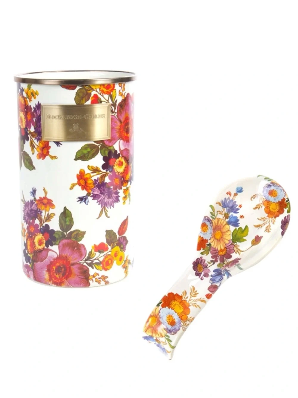 McKenzie Childs  Flower Market Enamel Spoon Rest & Utensil Holder Set