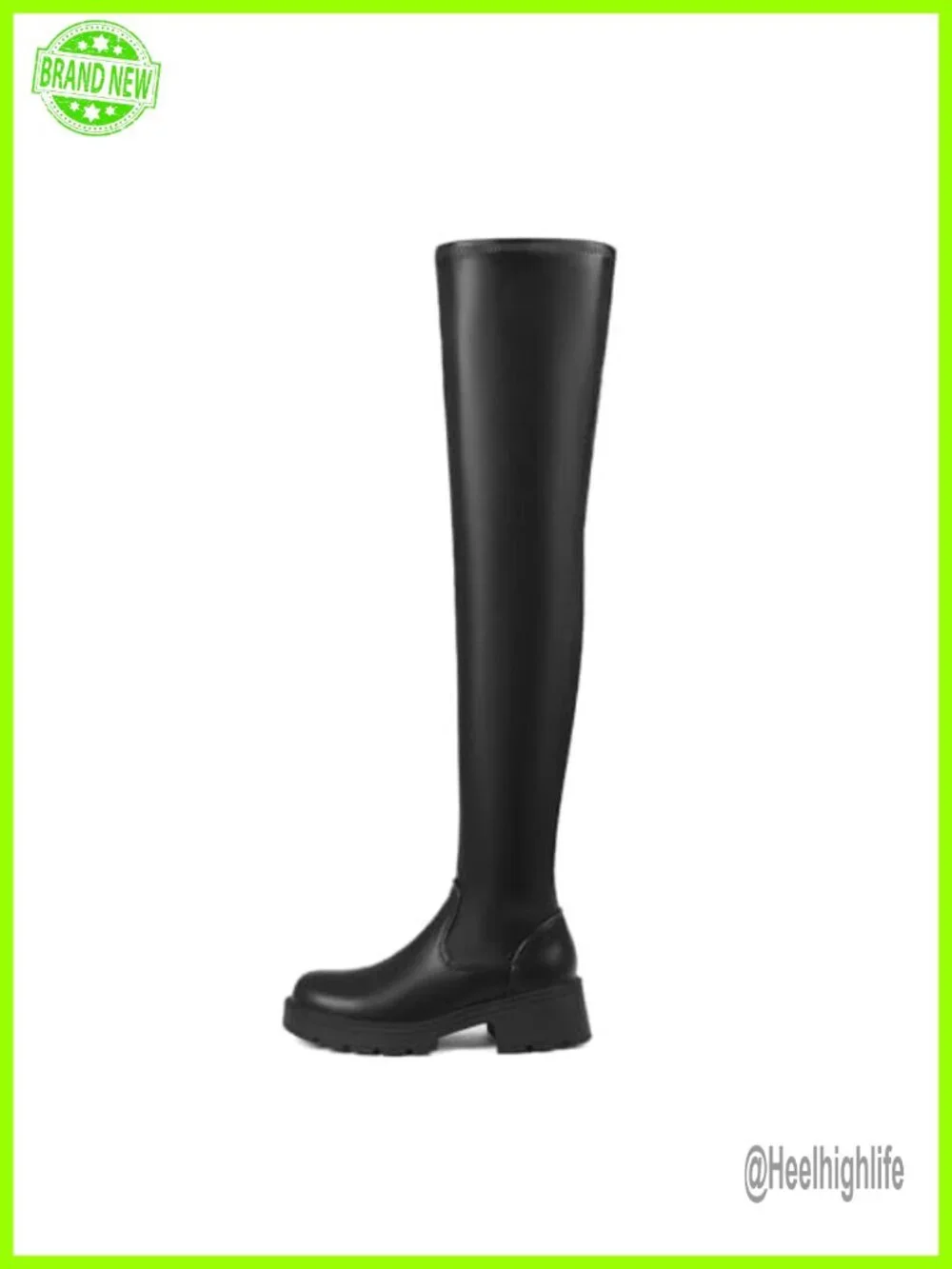 Over the Knee Chunky Heel Boots Faux Leather Stretch Thigh High Slip On