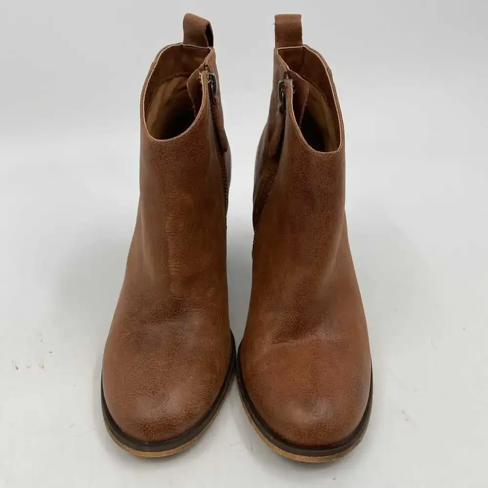 BP Brown Leather Heeled Ankle Booties | Women’s Size 7