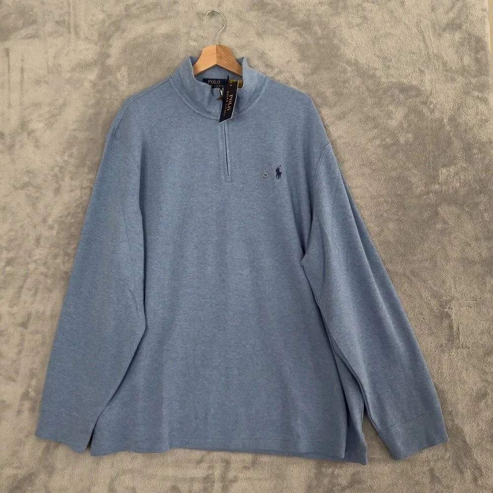 Polo Ralph Lauren Estate Rib Quarter Zip Pullover Mens XXL Blue NWT $125