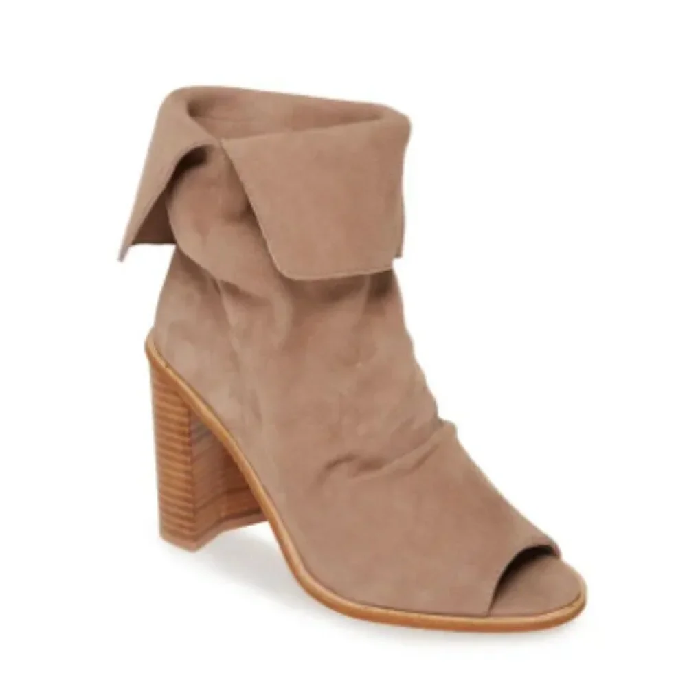 42 Gold Ramada Suede Peep Toe Bootie