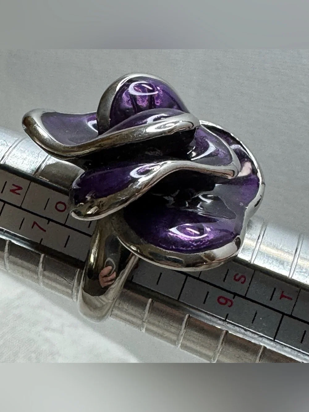 Purple Enamel Flower Statement Ring Size 8