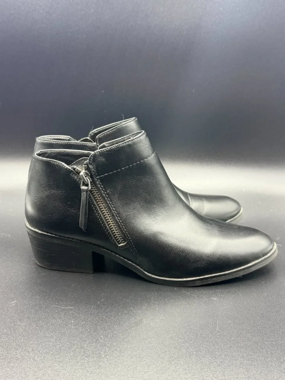 TIME & TRU Ankle Booties with Zipper, Black, Memory Foam Boots Size 10