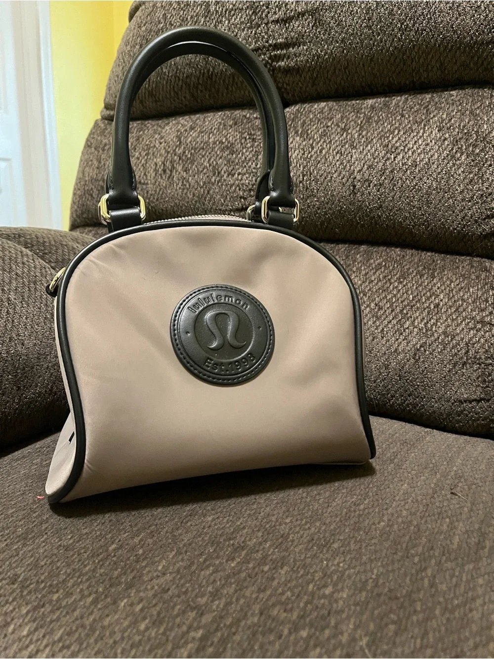 lululemon athletica Taupe and Black Dome Satchel (comes with crossbody strap)