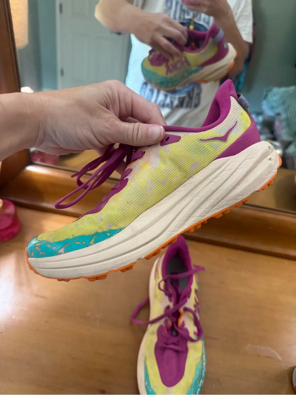 HOKA Speedgoat W 6.5 Kids 6 Trail Running Shoes Flower Nectar Neon Tangerine