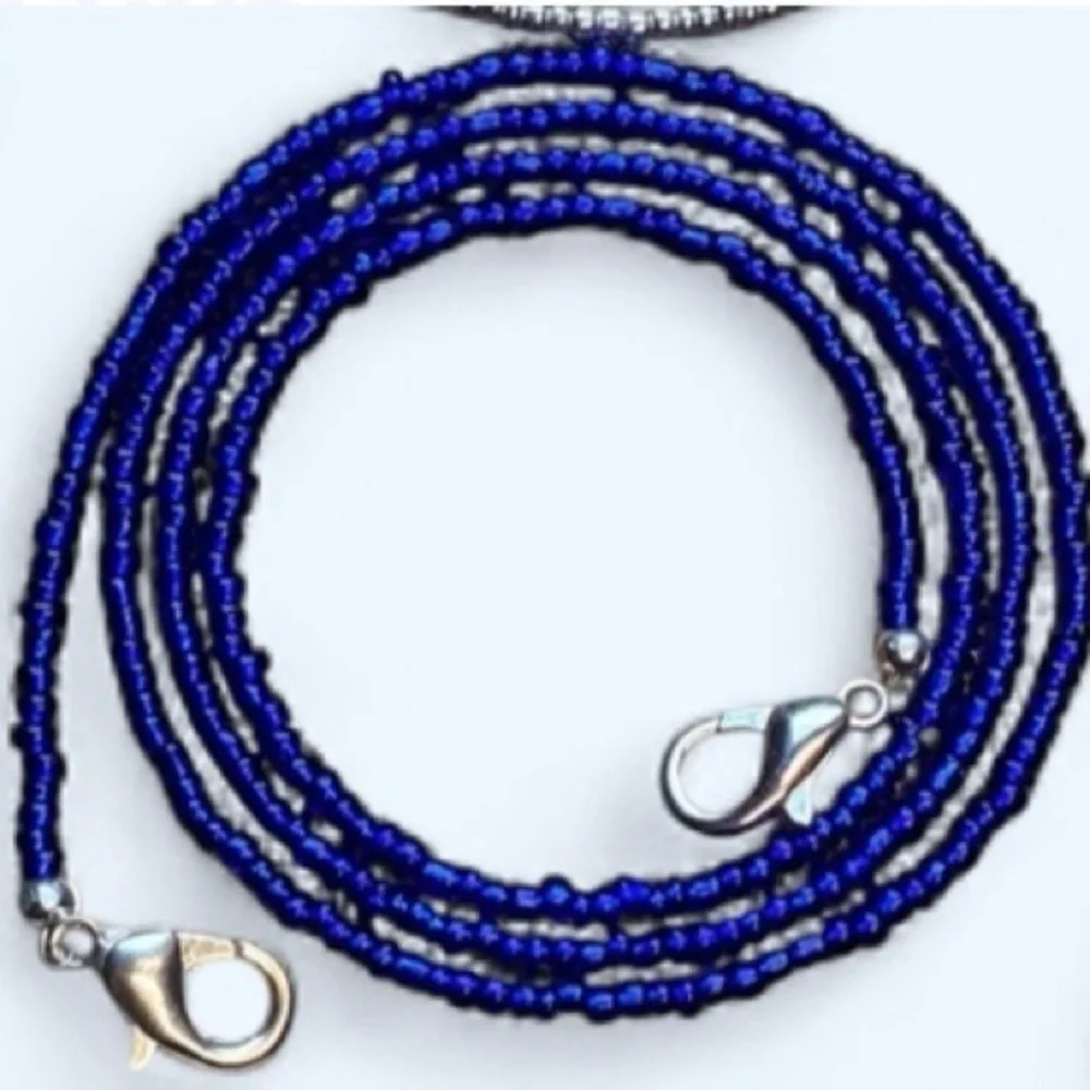 Blue Beaded Mask Holder with Silver Clasp