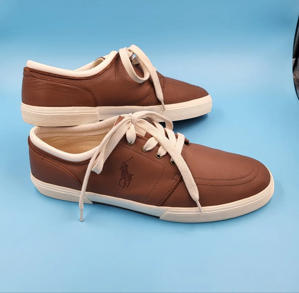 Polo by Ralph Lauren Brown Leather Sneakers with Cream Accents