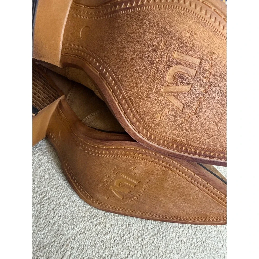 IUV Women's Western Cowboy Boots Taupe Embroidered Mid Calf Block Heel US 8
