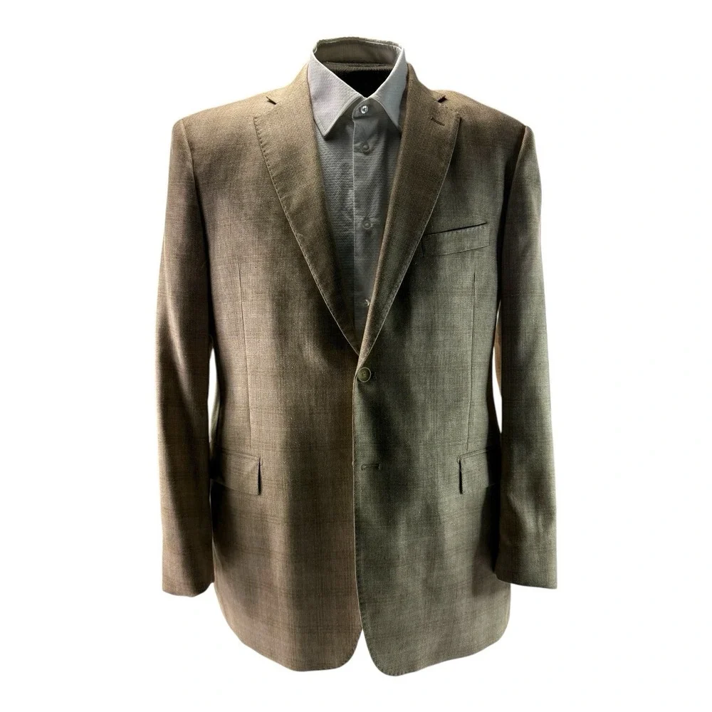 G.Manzoni Lanificio di Pray Silk Wool Blazer Brown Check 2-Button Men's Size 44L