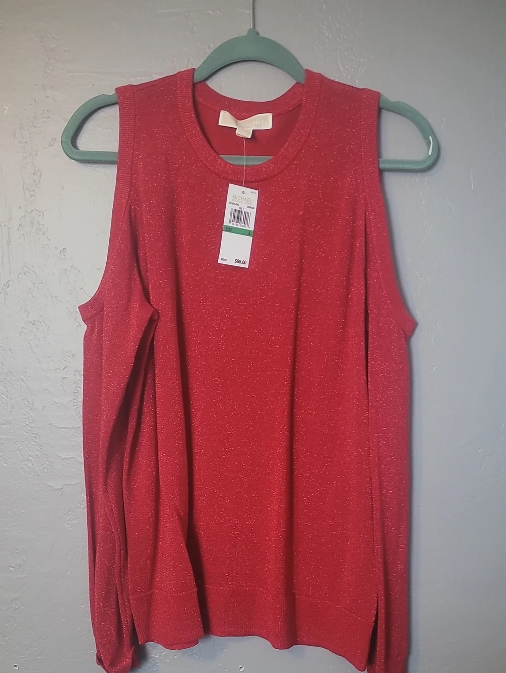 Michael Kors Red Cold-Shoulder Sparkle Tank