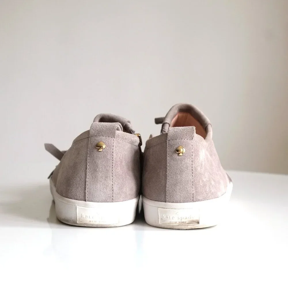 Kate Spade Gray Tan Suede Lenna Tassel Sneakers Shoes Size 8.5