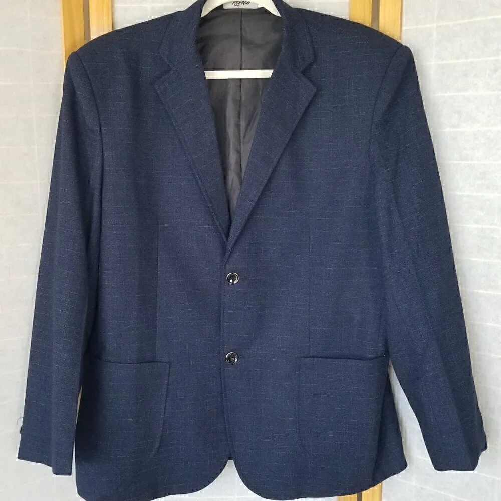 Men's Navy Blue Sport Coat Blazer Two-Button Wool Blend