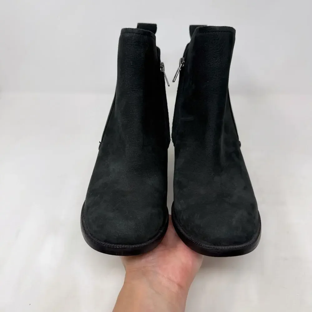 [UGG] Black Pixley Suede Leather Chunky Block Heel Round Toe Ankle Boots Sz 9.5