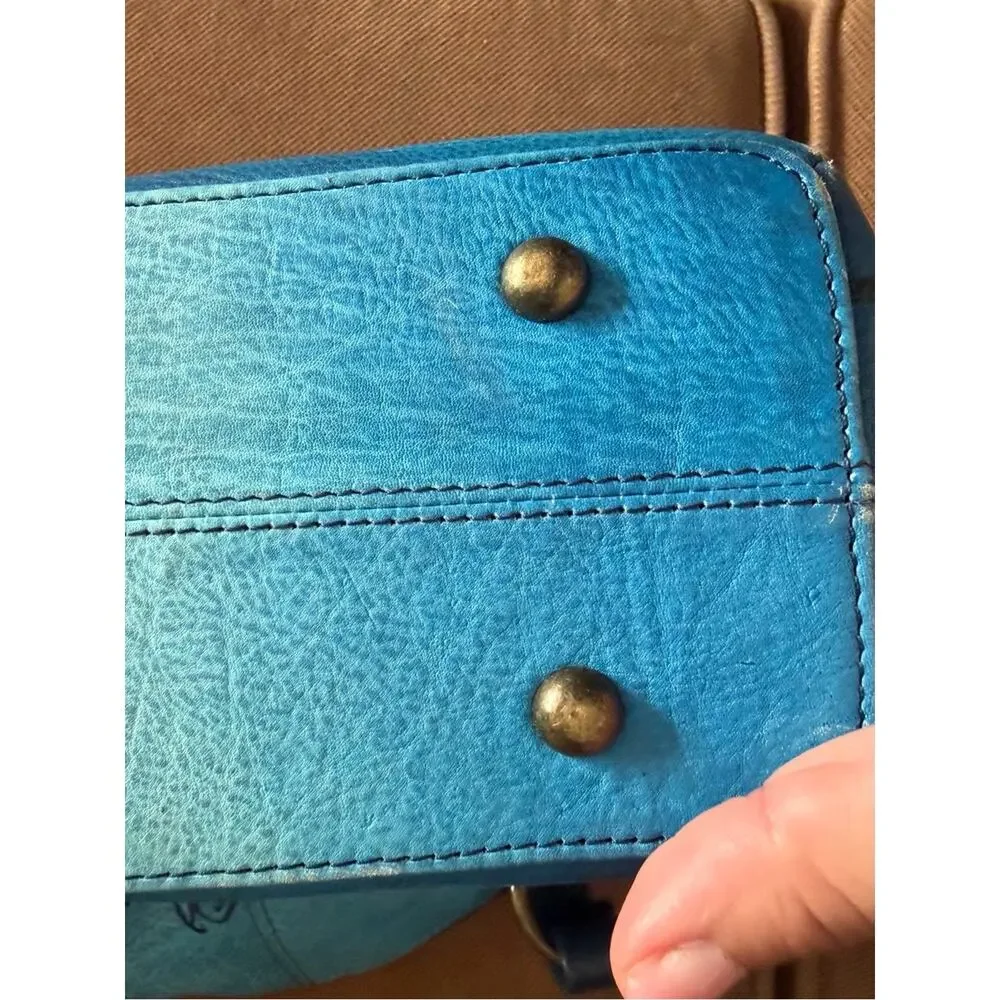 Anuschka Floral Hand Painted Leather Purse Handbag Blue