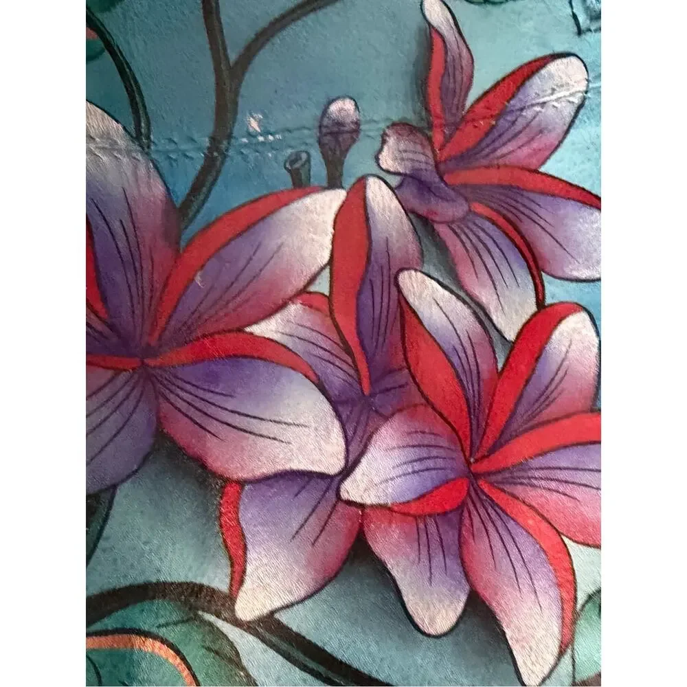 Anuschka Floral Hand Painted Leather Purse Handbag Blue