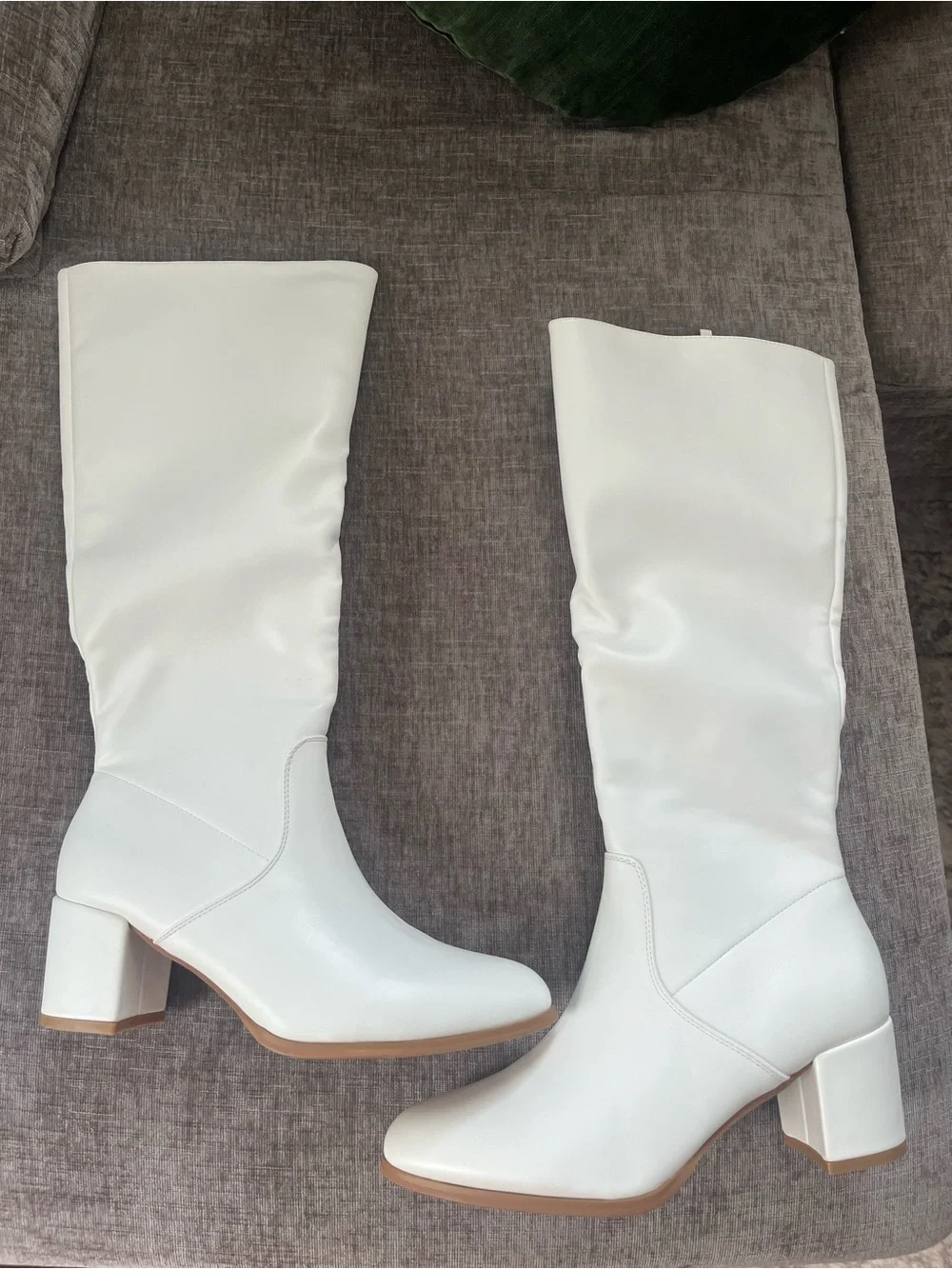 White Knee-High Block Heel Boots - Women's Classic Riding Style