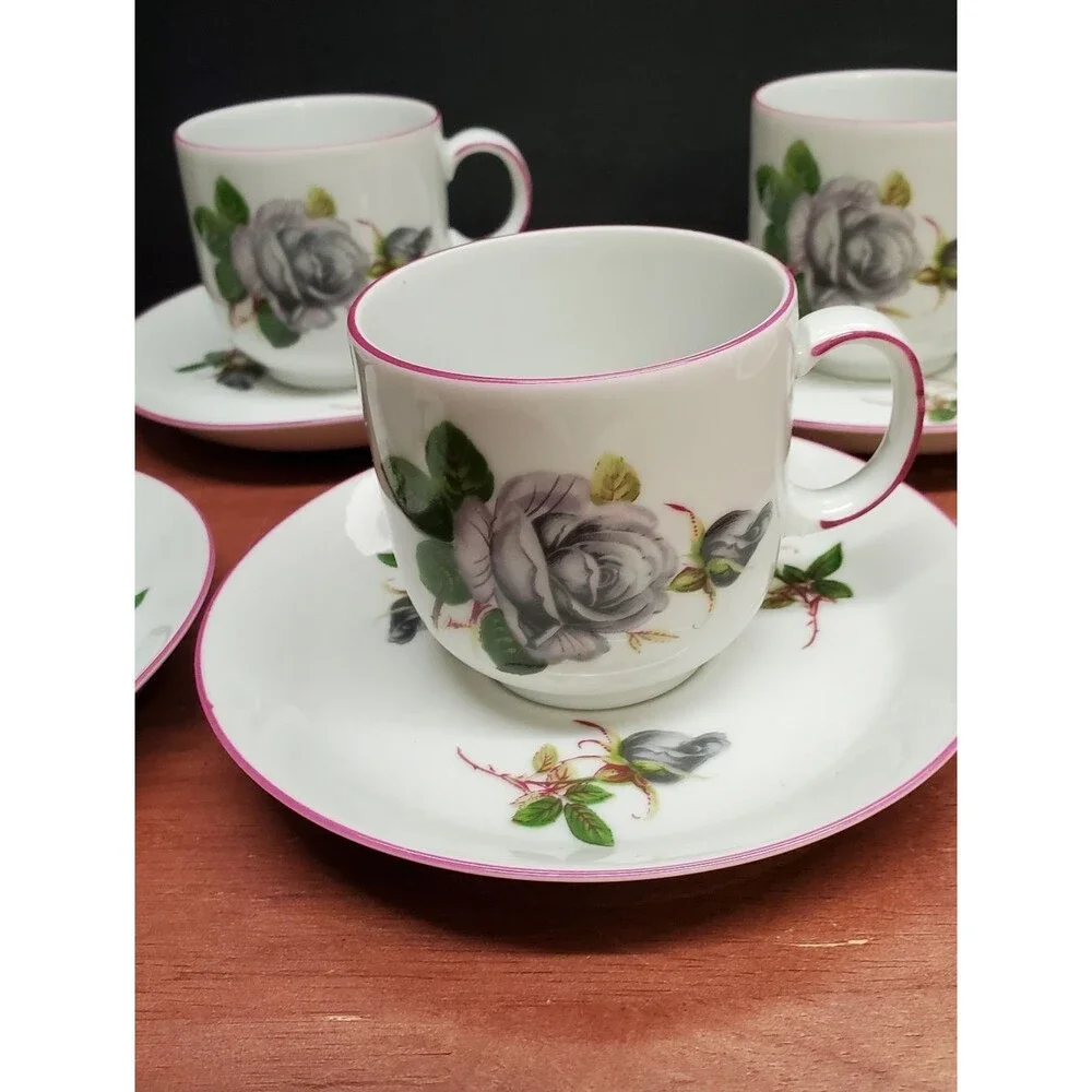 Winterling Bavaria Porcelain China 5 Place Floral Rose Tea Cup Set