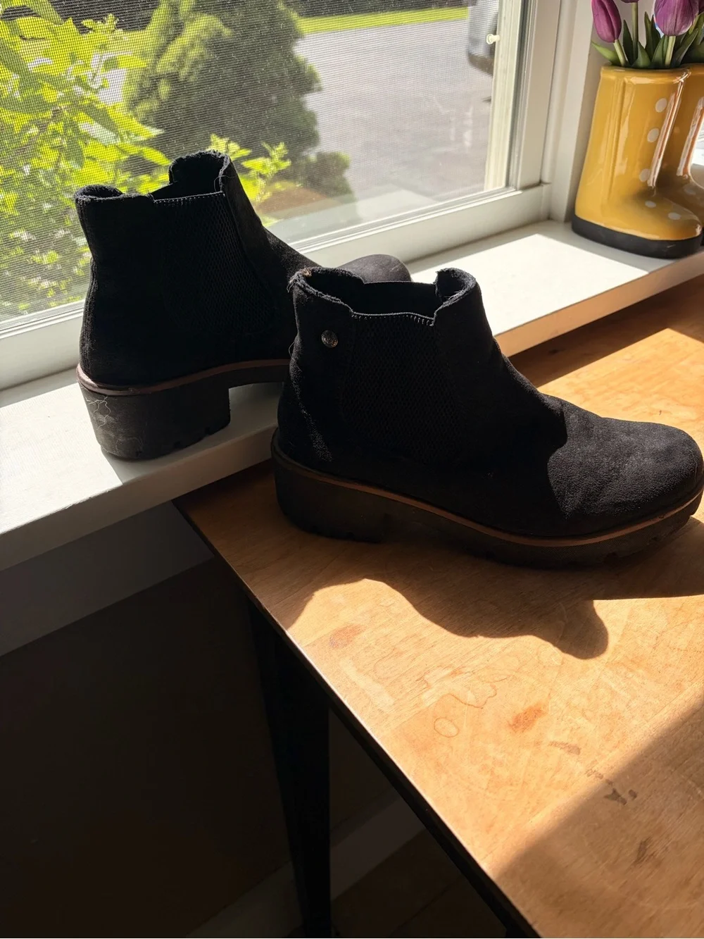 Rieker Black Suede Chelsea Ankle Booties with Low Platform