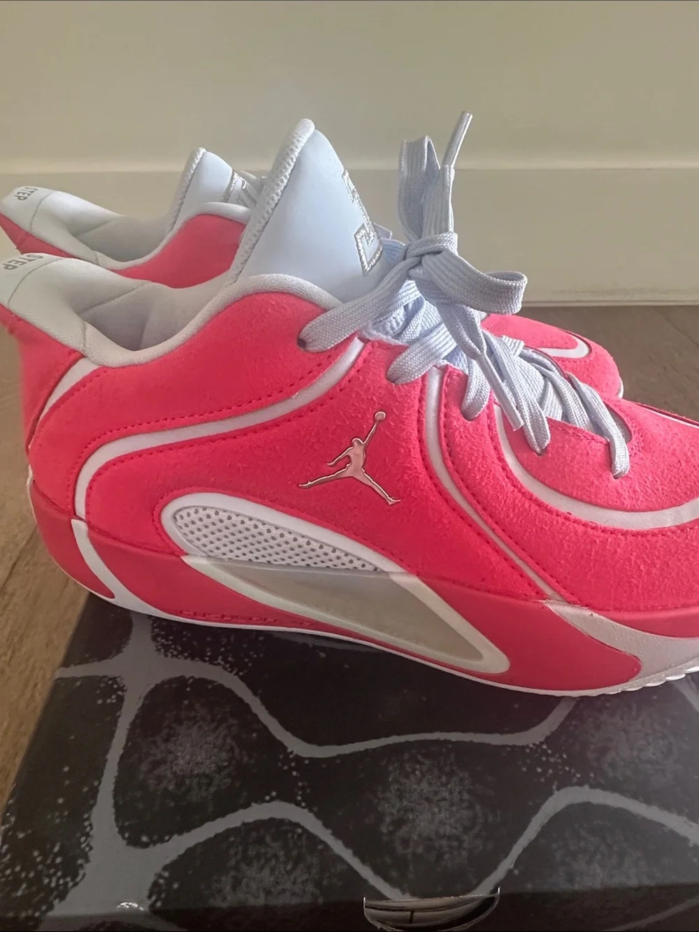 Jordan Tatum siren red Nike Sneakers with metallic silver logo