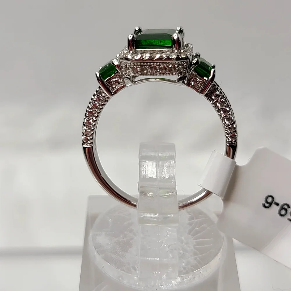 Emerald cut Chrome Diopside Ring