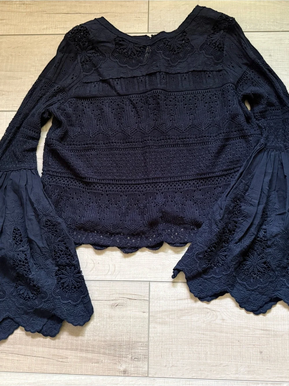 Free People Once Upon A Time Lace Bell Sleeves Top In Black
