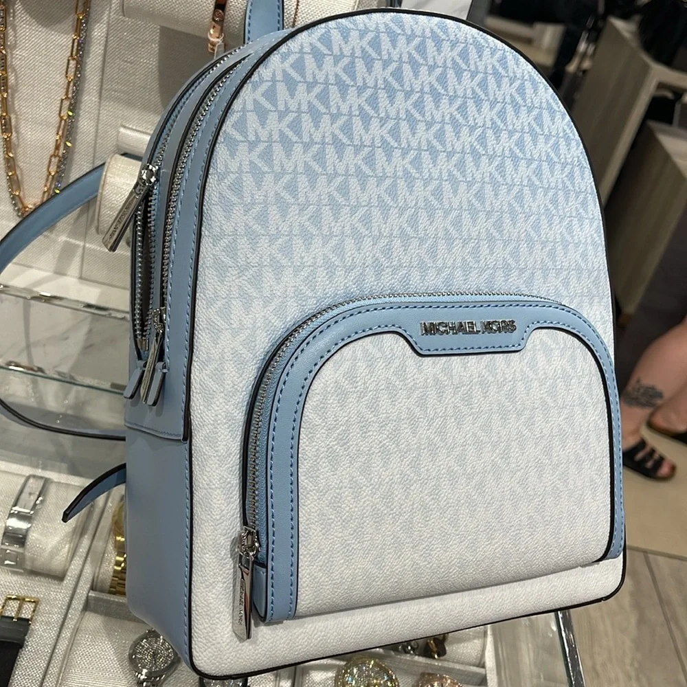 MICHAEL KORS Jaycee Medium Ombré Signature Logo Backpack Light Sky NWT