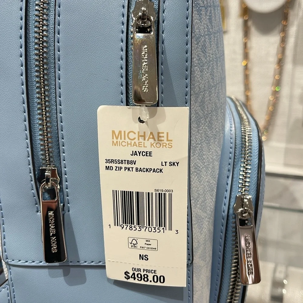 MICHAEL KORS Jaycee Medium Ombré Signature Logo Backpack Light Sky NWT