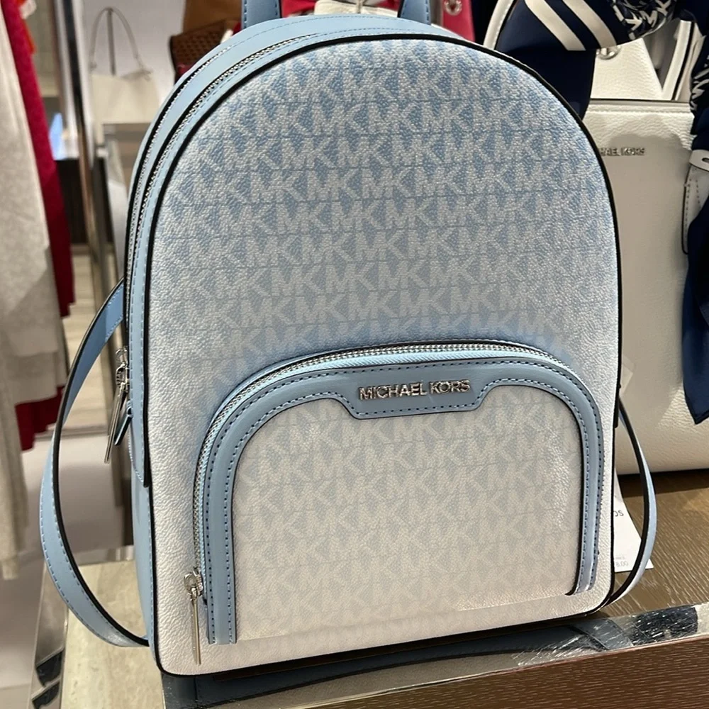 MICHAEL KORS Jaycee Medium Ombré Signature Logo Backpack Light Sky NWT