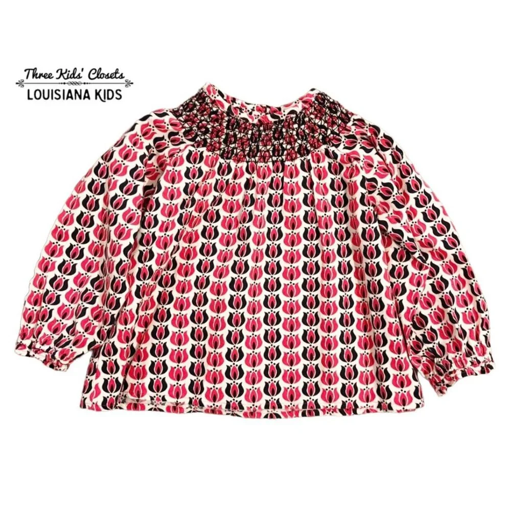 Old Navy 18-24m Pink & Black Floral Smocked Blouse Top